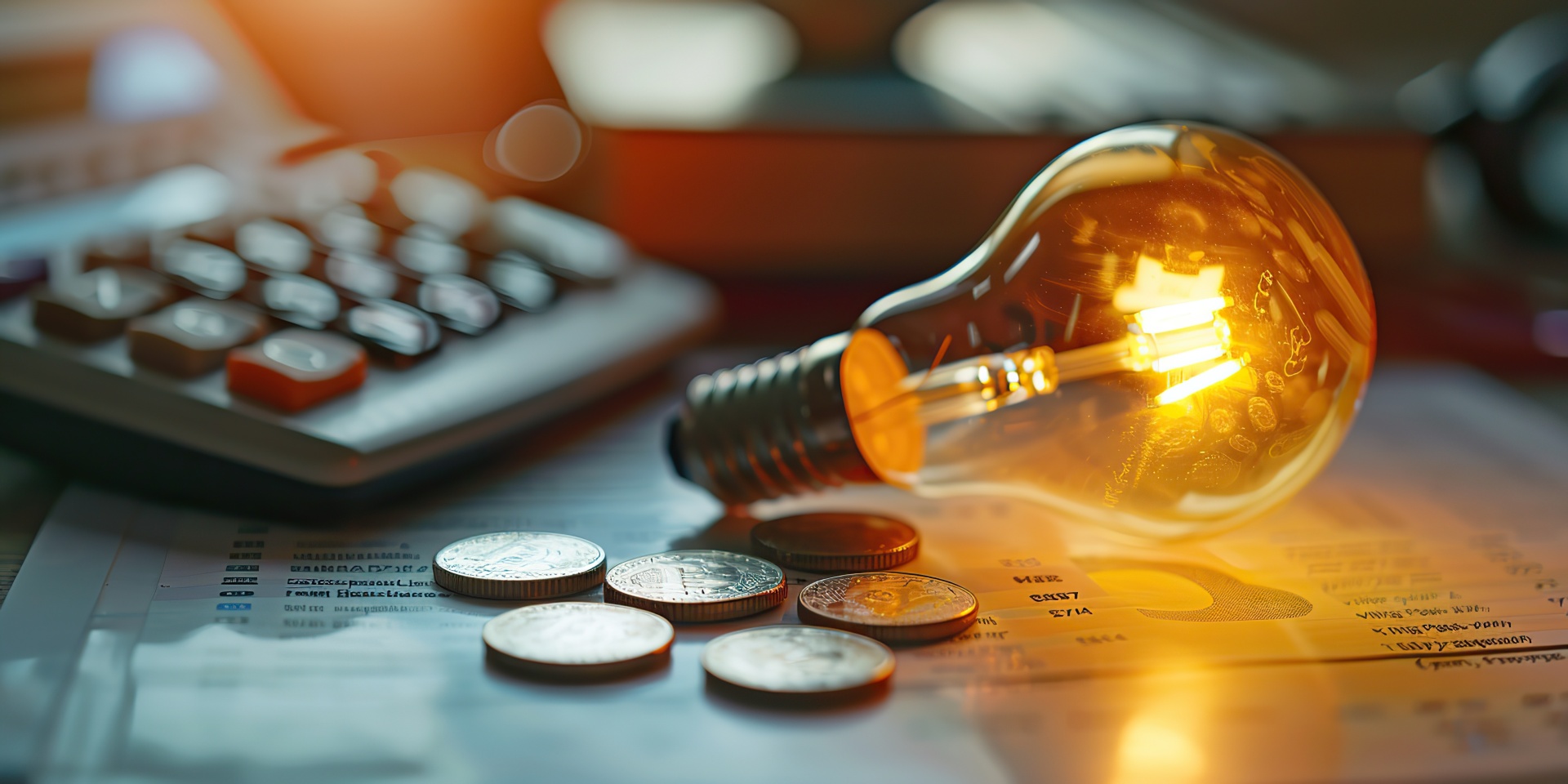 Counting and Calculate Cost Money of Electricity and Heating Bill. Electric Cap, Glowing Light Bulb and Euro Banknotes on the Background. Increase in the Cost of Electricity. Price Hike. Energy Crisis